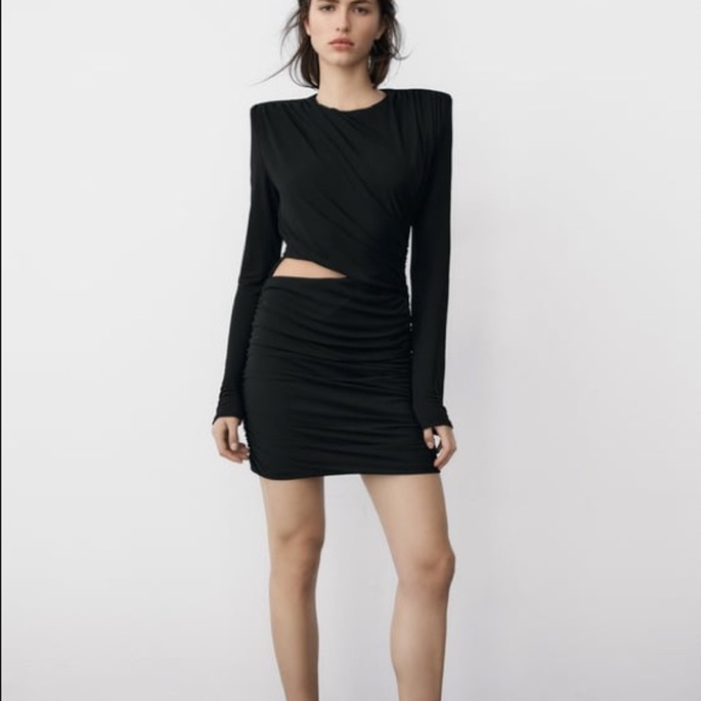 Zara Black Mini Dress with Draped Detail